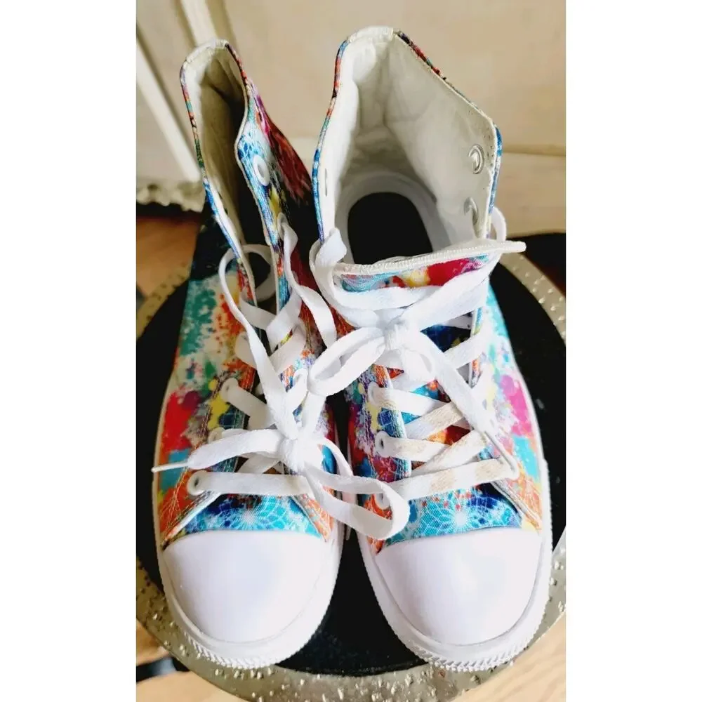 Yes We Vibe High Top Unisex Canvas Athletic Sneakers Tie Dye Womens 6 Men 4.5 - Picture 10 of 11